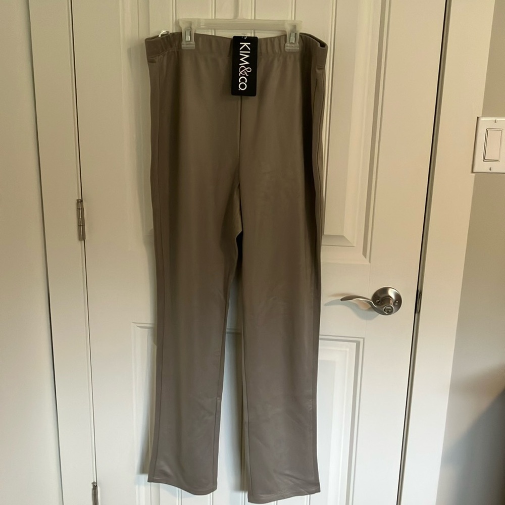 KIM & CO PANTS Pull On Vegan Leather STONE GREY XL NEW